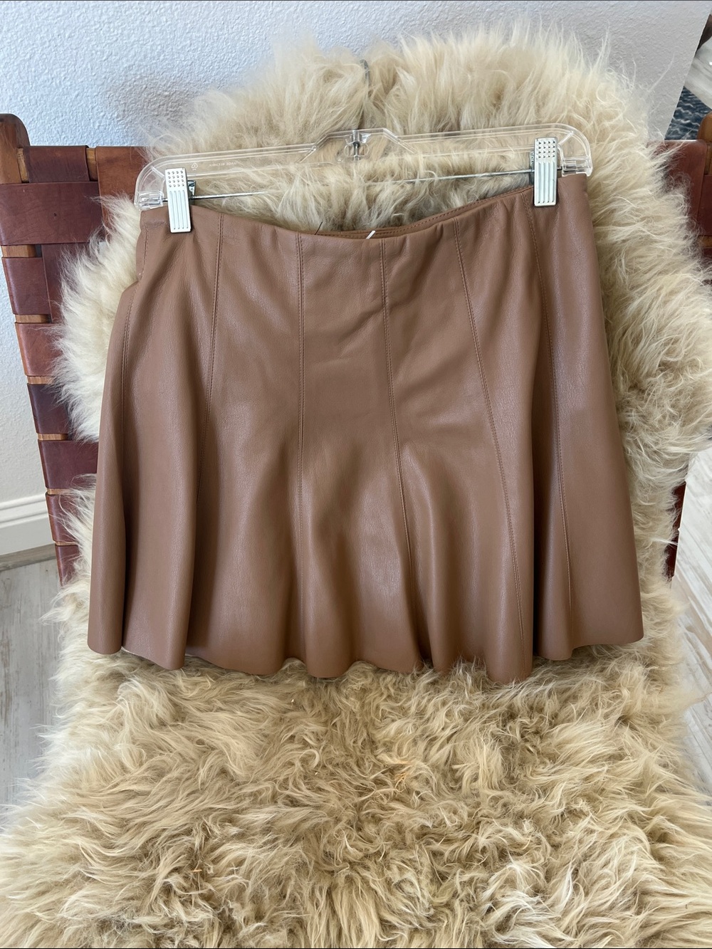 House of Harlow 1960 Tan Faux Leather Skater Skirt